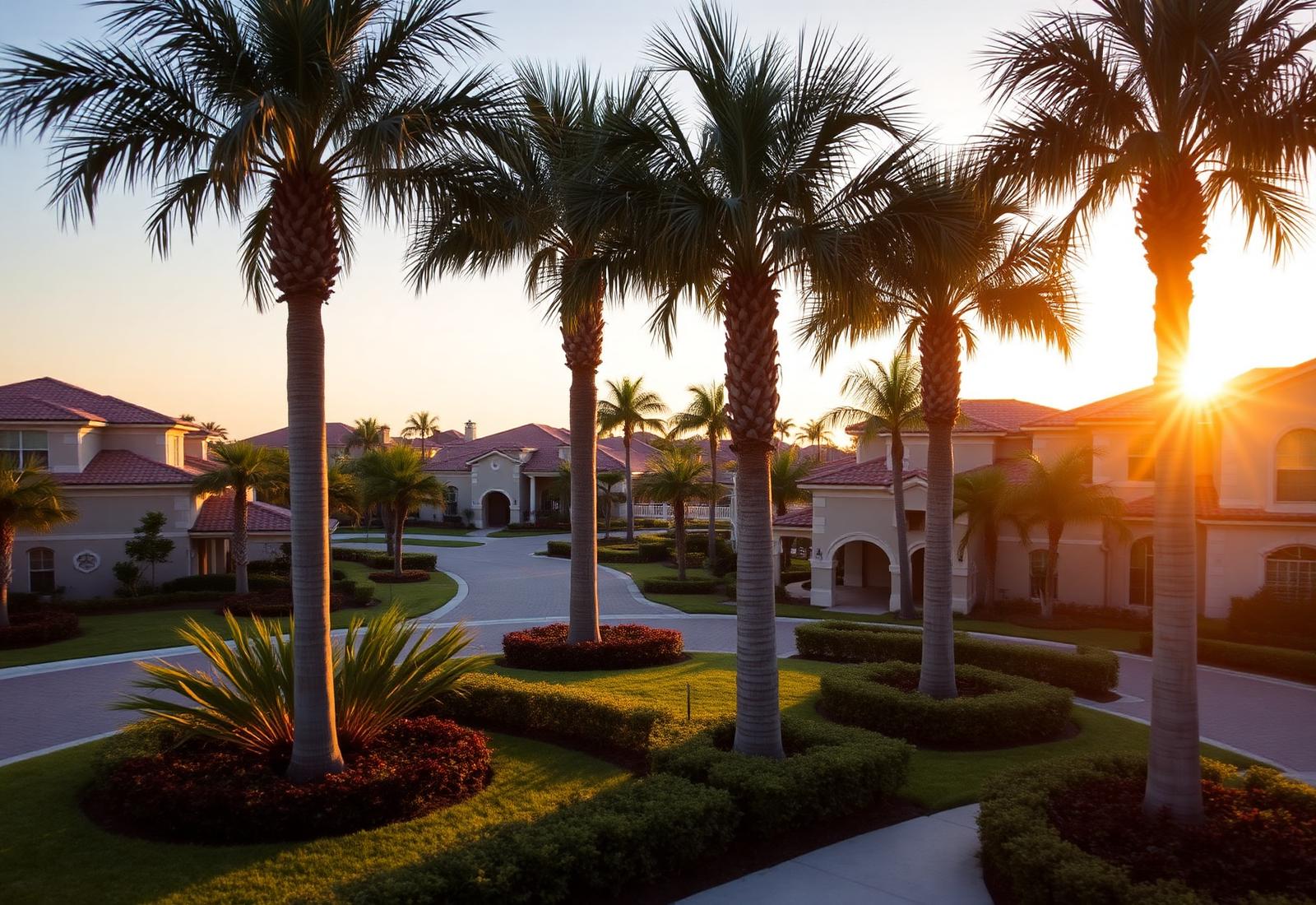 Luxury Florida residential community at sunset